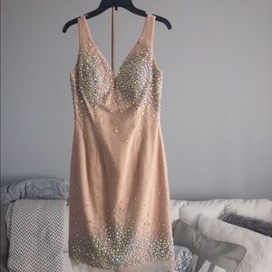Rhinestone beige dress midi dress. Size 2
